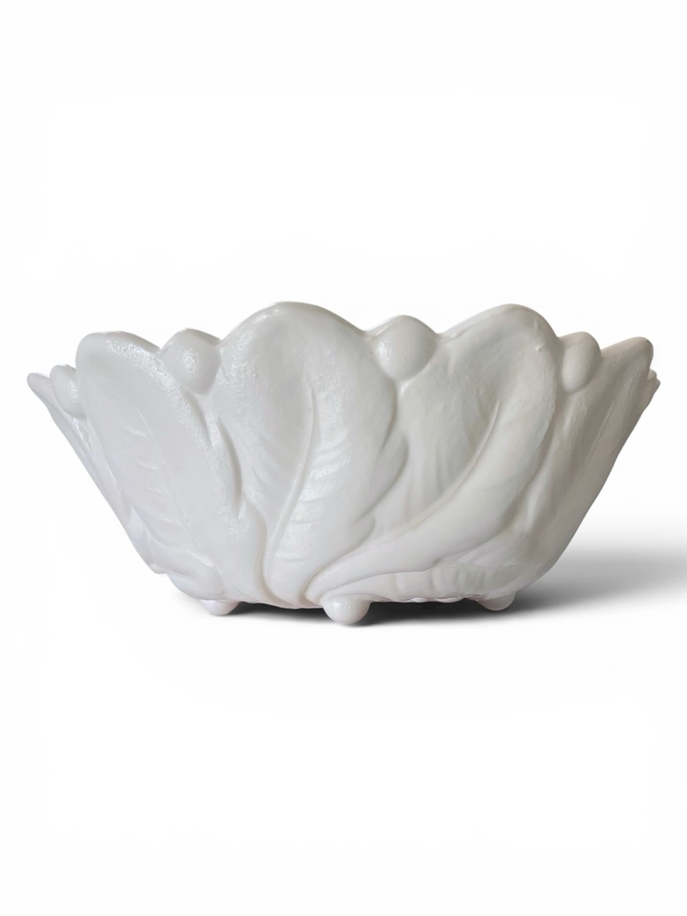 Vtg Indiana Milk Glass Wild Rose Cabbage Leaf Footed Bowl 9” Mid Century